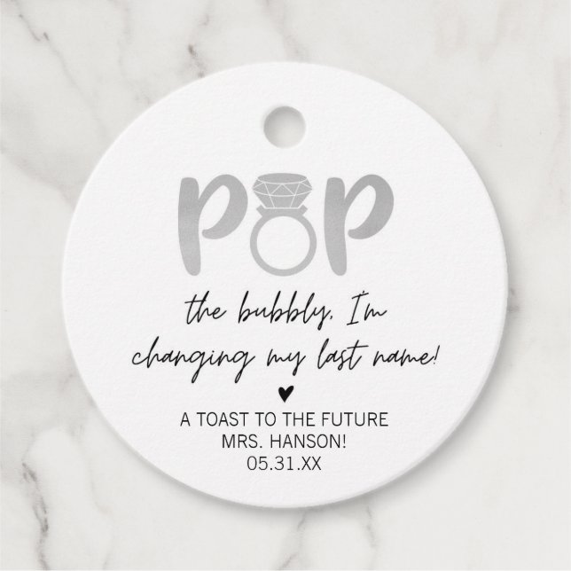 Etiqueta de Favor de Silver Ring Pop The Bubbly (Anverso)
