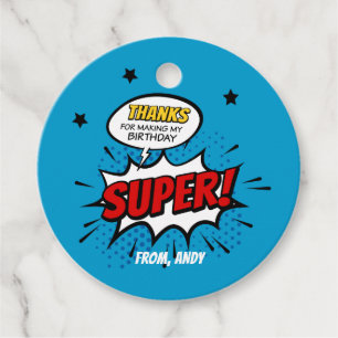 Etiqueta de favor de superhéroes, superhéroe graci