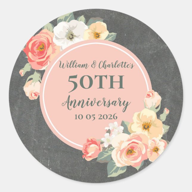 Etiqueta de favor del aniversario del Boda floral  (Anverso)