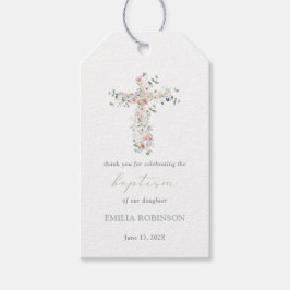 Etiqueta de favor del bautismo de la cruz de flor 