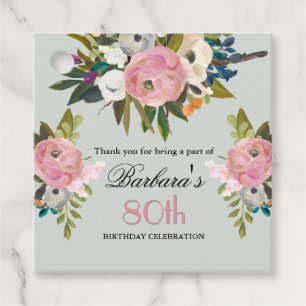 Etiqueta de Favor Elegante Floral Cumpleaños 80