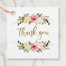 Etiqueta de favor en oro floral y rosa, boho, rúst