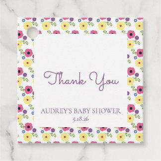 Etiqueta de favor floral brillante