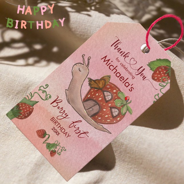 Etiqueta de Favor Personalizada de Fresa: Cumpleañ (Custom Strawberry Favor Tag: Birthday & Baby Gift Tags)