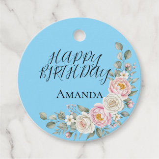 Etiqueta de Favor Personalizada Redonda Floral Ros