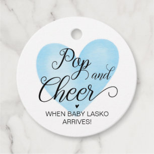 Etiqueta de favores Baby Shower azul pop y Cheer