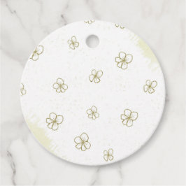 etiqueta de favores blancos de las flores de oro d