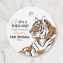 etiqueta de favores de primer cumpleaños de tigre