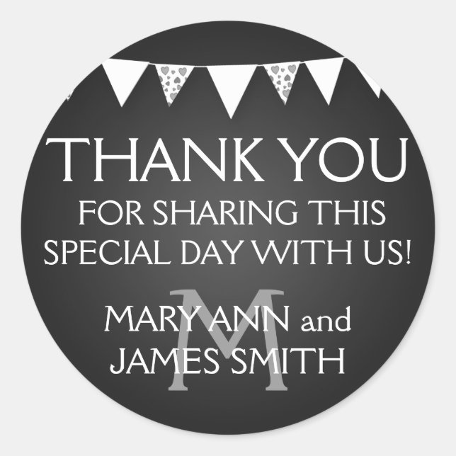 Etiqueta de favorita de boda Amor Bunting Monogram (Anverso)