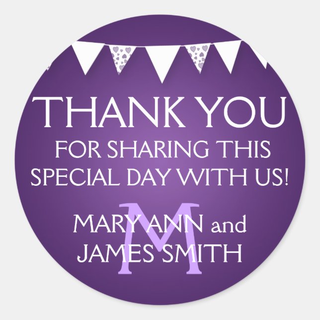 Etiqueta de favorita de bodas Amor Bunting Monogra (Anverso)