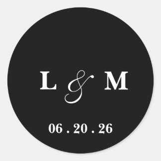 Etiqueta de Fecha de Boda con Monograma Clásico Li