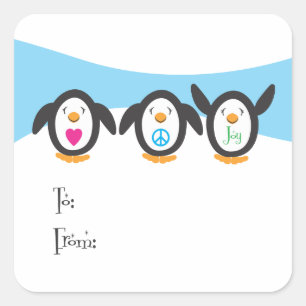 Etiqueta de feriado de Pingüino Amor, Paz y Alegrí
