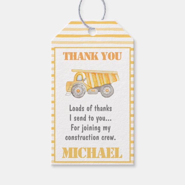 Etiqueta de Fiesta de camión de volcado de constru (Anverso)