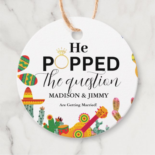 Etiqueta de fiesta de compromiso, él me pidió matr (Anverso)