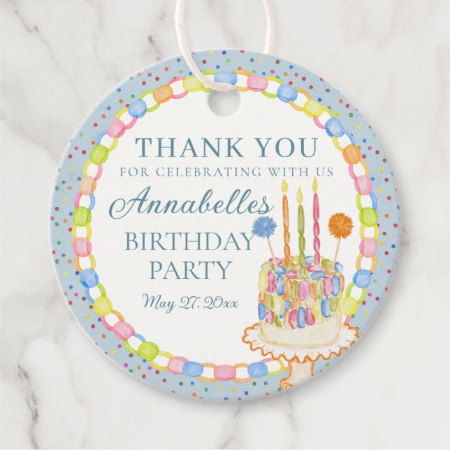Etiqueta de fiesta de cumpleaños Azul Confeti (Anverso)