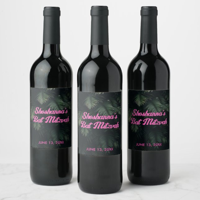 Etiqueta de Fiesta de vino de Bat Tropical Rosa Mi (Botellas)