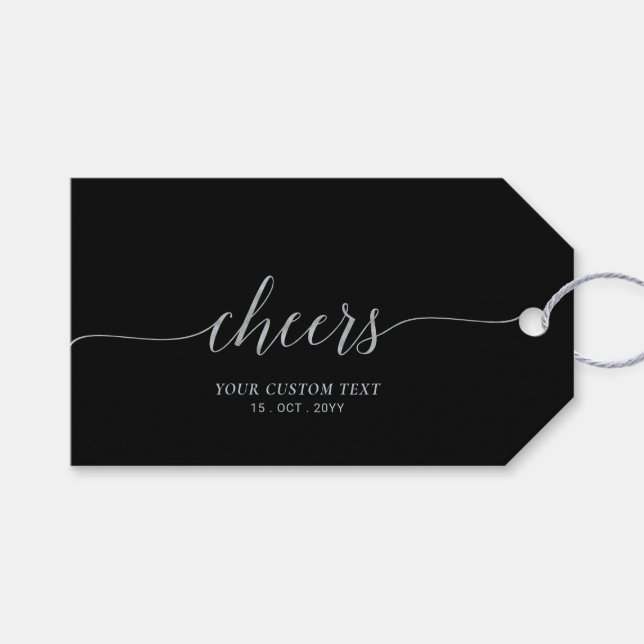 Etiqueta de fiesta Elegante Silver & Black Cheers (Frente (Horizontal))