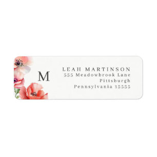 Etiqueta de flor de amapola rosa y roja