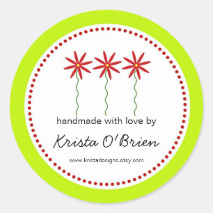 Etiqueta de flor roja para elementos hechos a mano