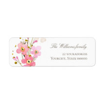 etiqueta de flores rosadas