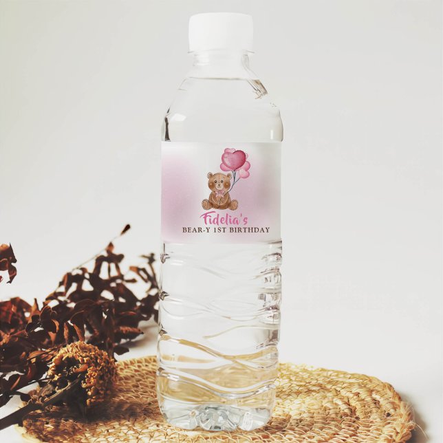 Etiqueta de frasco de agua de cumpleaños 1 Oso de  (Subido por el creador)