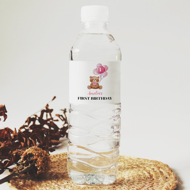 Etiqueta de frasco de agua de cumpleaños 1 Oso de  (Subido por el creador)
