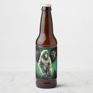 Etiqueta de frasco de cerveza de mono volador