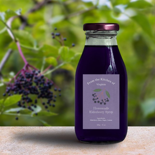 Etiqueta de frasco de jarabe y jerez de Elderberry (Kraft & Rustic Elderberry Syrup Bottle Label)