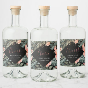 Etiqueta de frasco de licor de Boda de palma tropi