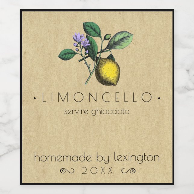 Etiqueta de frasco de Limoncello casera de época | (Etiqueta única)