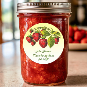 Etiqueta de frasco de mermelada de fresa amarilla 