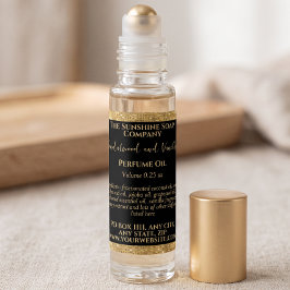 Etiqueta de frasco de perfume con brillo negro y d
