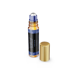 Etiqueta de frasco de perfume con purpurina negra