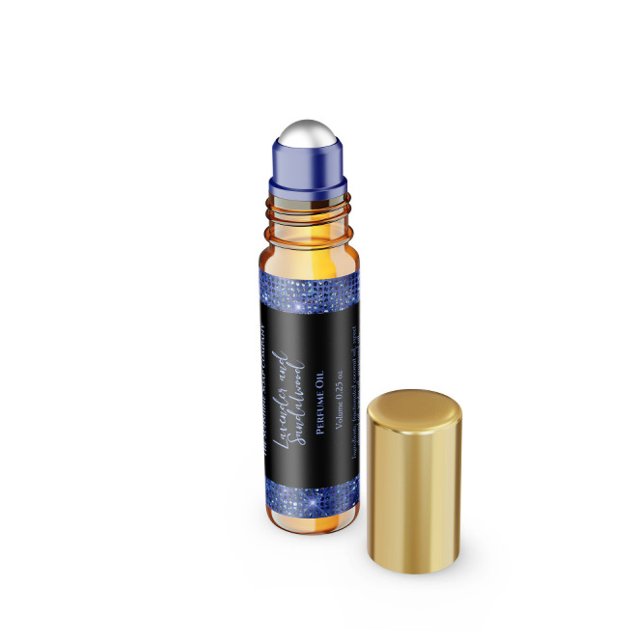 Etiqueta de frasco de perfume con purpurina negra  (Subido por el creador)