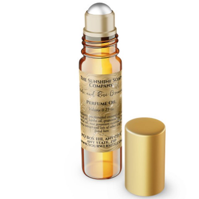 Etiqueta de frasco de perfume con rodillo de oro y (Subido por el creador)