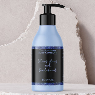 Etiqueta de frasco de Purpurina azul y cosméticos 