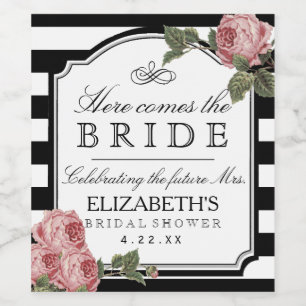 Etiqueta de frasco de vino de ducha marrón con flo