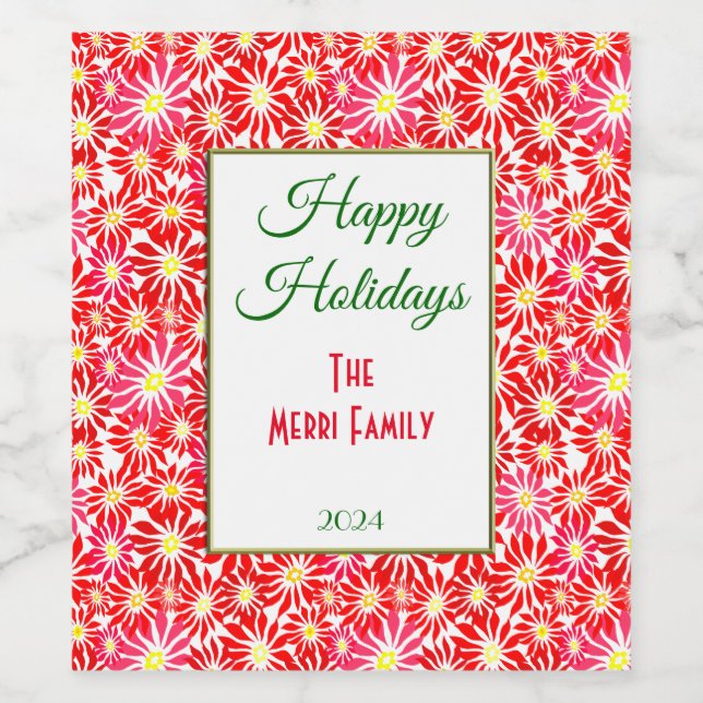 Etiqueta de frasco de vino de feriado de Poinsetti (Etiqueta única)