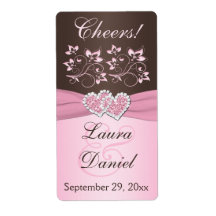 Etiqueta de frasco de vino floral rosa y marrón