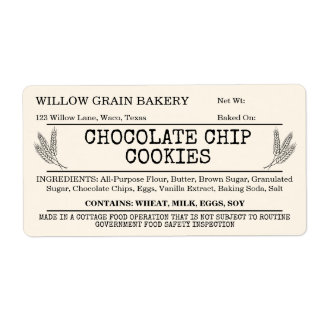 Etiqueta de galleta con chispas de chocolate rústi