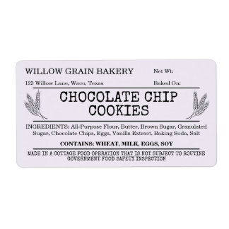 Etiqueta de galleta de chocolate chip Cottage de L