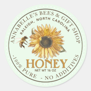 Etiqueta de girasol y miel de abeja