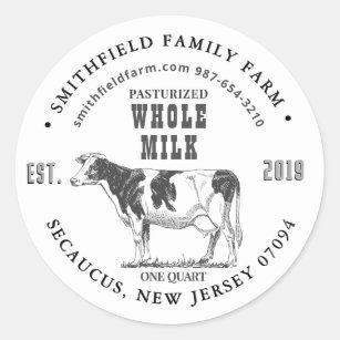Etiqueta de granja de leche orgánica con vaca Hols