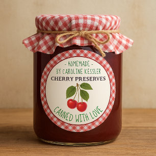 Etiqueta de hoja de conservas de cereza caseras en