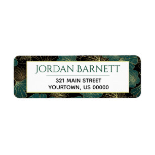 Etiqueta de hojas botánicas asiáticas de Ginkgo Le