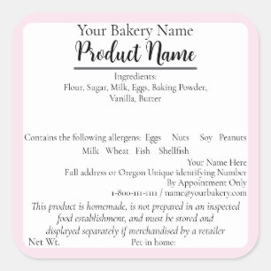 Etiqueta de horneado rosado de Oregon Cottage Food