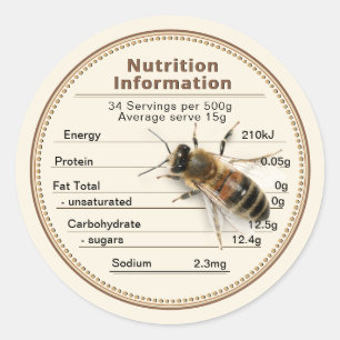 Etiqueta de información sobre nutrición de miel de