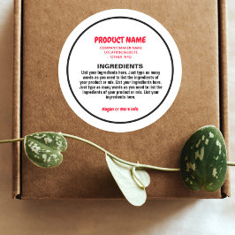 Etiqueta de ingredientes con información de produc