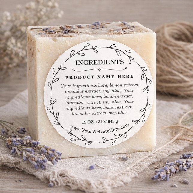 Etiqueta de ingredientes de corona de follaje (Foliage Wreath Ingredients Product Label Sticker)