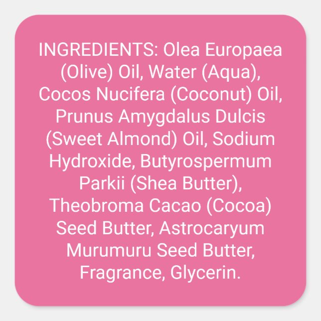 Etiqueta de ingredientes de cuidado de la piel de  (Anverso)